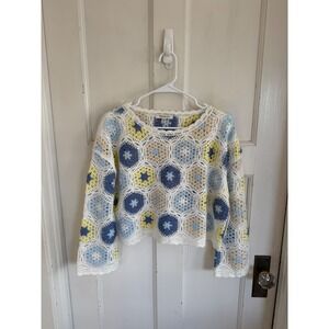 NWT Francesca's white granny square crochet sweater size xs